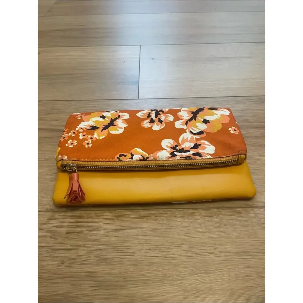 Rachel Rally Floral Fold-Over Clutch Purse Wristlet in Orange and Yellow #0193